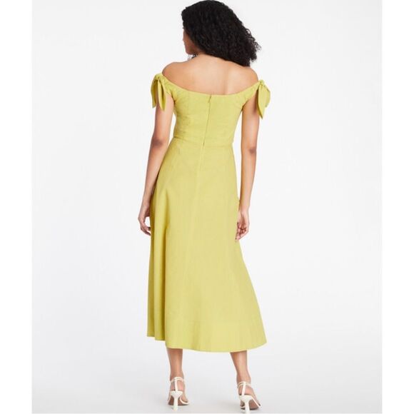 Tanya Taylor Ashland Cotton Off-Shoulder Midi Dress in Lime - Size 6 - Picture 2 of 7